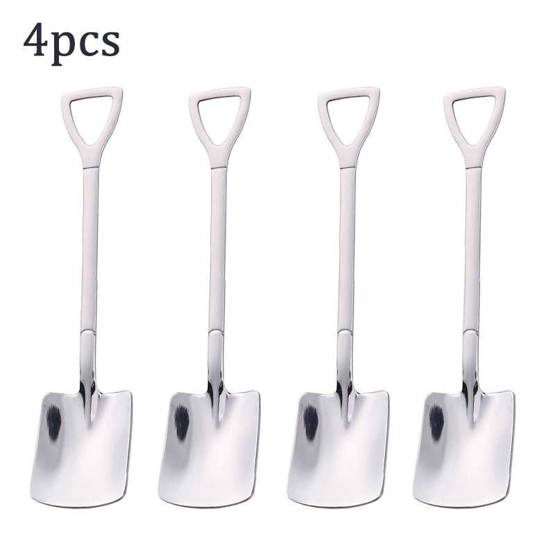 2/4PCS Coffee Spoon Cutlery Set Stainless Steel Retro Iron Shovel Ice Cream Tea Spoon Scoop Creative Fashion Kitchen Tableware