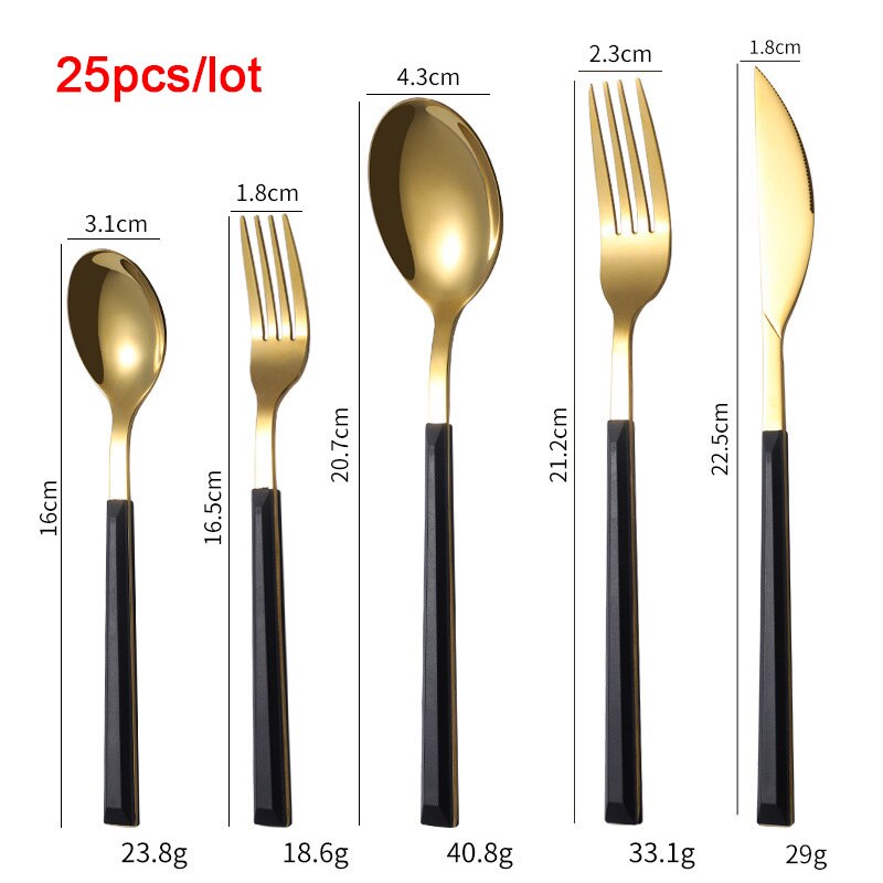 Western Dinnerware Set Glossy Silver Wood Handle 304 Stainless Steel 25Pcs Steak Table Knife Fork Spoon Dessert Fork Cutlery Set