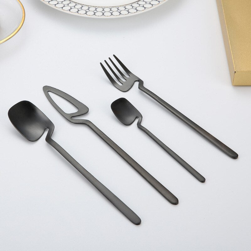 4Pcs Colorful Cutlery Set Stainless Steel Dinnerware Knife Fork Spoon Dinner Tableware Bar Silverware Set Kitchen Flatware