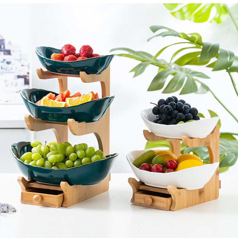 2/3 Tiers Candy Dish Ceramics Fruit Plate Snack Plate Creative Modern Dried Fruit Fruit Basket With Drawer Dish Living Room Home