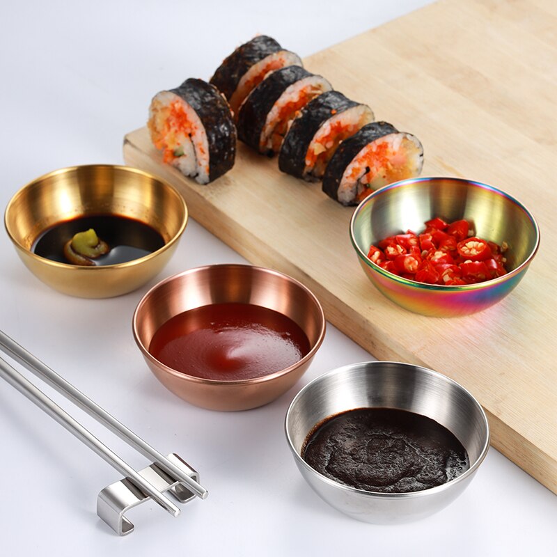 Golden Sauce Dish Appetizer Serving Tray Stainless Steel Sauce Dishes Spice Plates Kitchen Supplies Plates Spice Dish Plate