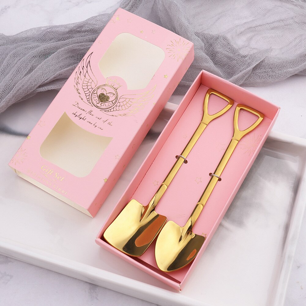 Creative Stainless Steel Spoon Cute Square Head Spoon Fork Coffee Spoon Christmas Gifts Kitchen Accessories Tableware Decoration