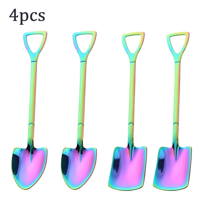 2/4PCS Coffee Spoon Cutlery Set Stainless Steel Retro Iron Shovel Ice Cream Tea Spoon Scoop Creative Fashion Kitchen Tableware