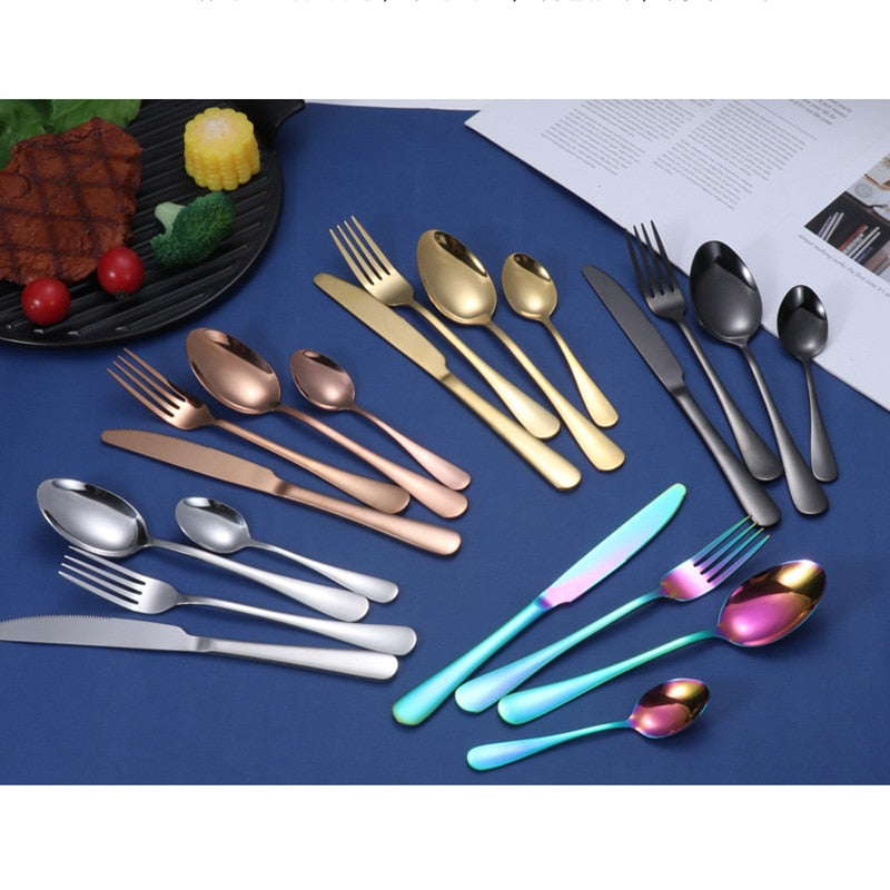 24PCS Gold Cutlery Set Stainless Steel Tableware Dinner Cutlery Sets Western Dishes Knives Fork Coffee Spoons Kitchen Dinnerware