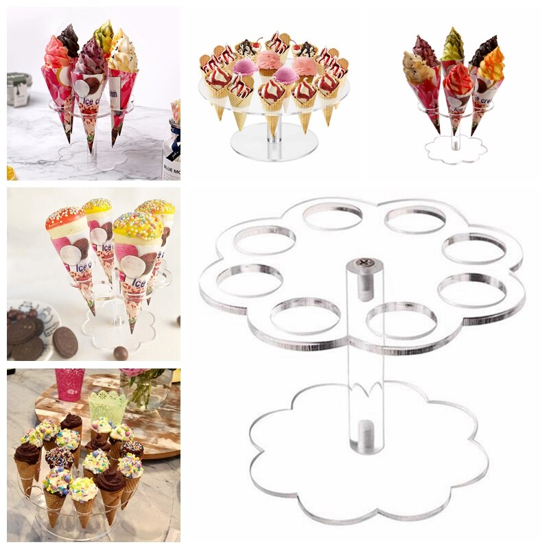 6/16-Hole Acrylic Ice Cream Cone Dessert Holder Display Stand Wedding Party Buffet Display Holder Shelf