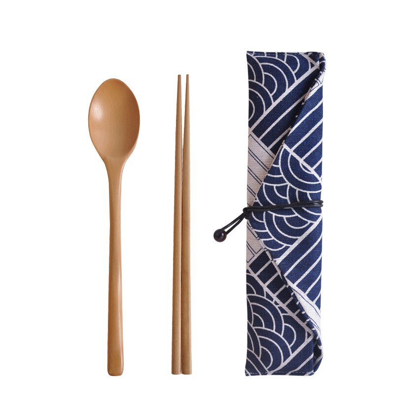 Portable Wood Tableware Wooden Chopstick Spoon Cutlery Sets Travel Dinnerware Suit Environmental with Cloth Pack Gifts Set