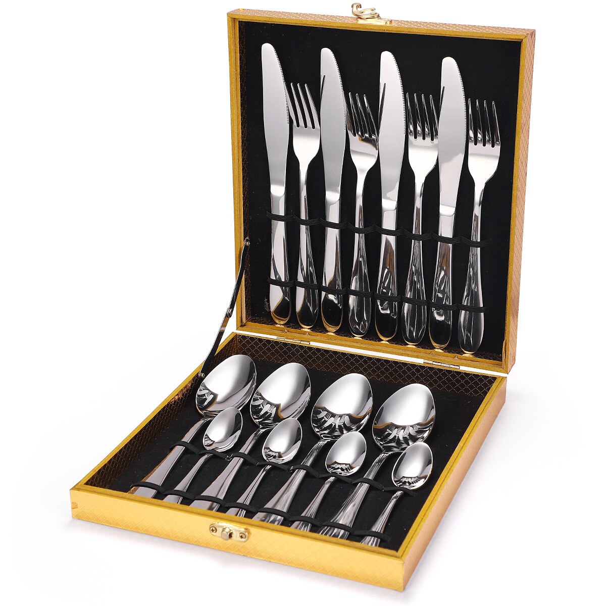 16PCS Gold Box-Packed Cutlery Tableware Set Stainless Steel Table Cutlery Western Dishes Knives Fork Spoons Kitchen Dinnerware