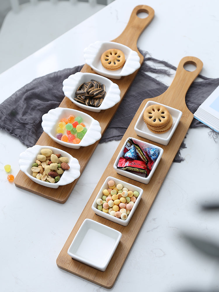 Five-piece Set Fruits Platter Serving Trays Creative Ceramic Dish Plates for Snacks/Nuts/Desserts Eco Natural Bamboo Tray