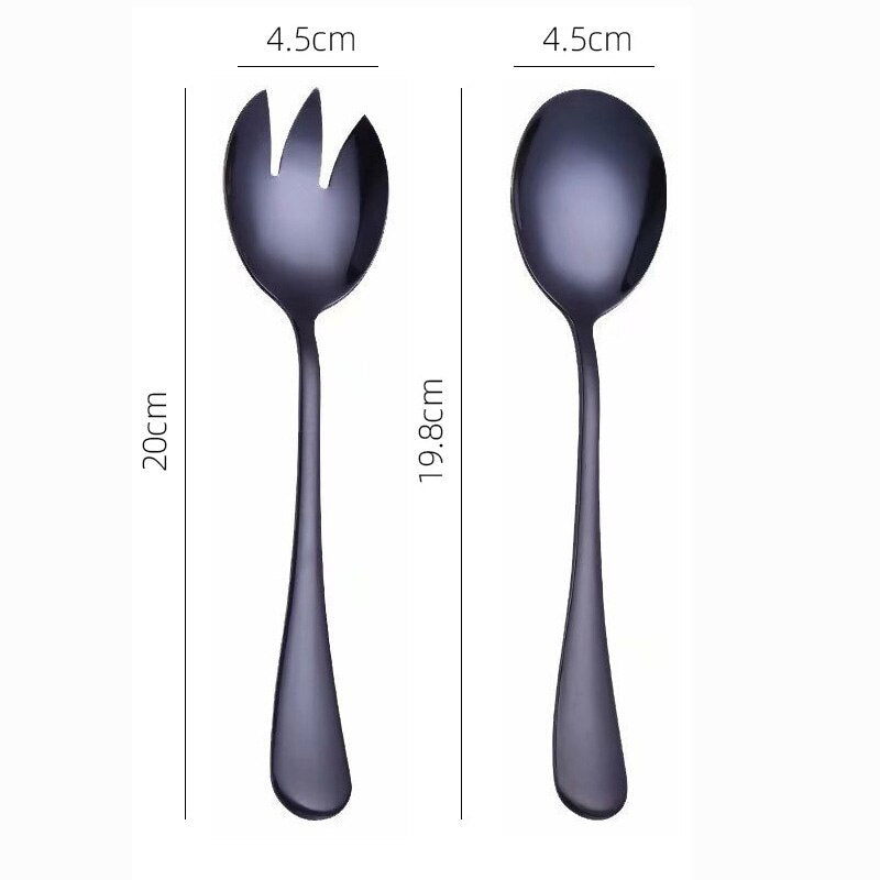 Gold Salad Spoon Fork Stainless Steel 2PCS Salad Spoon Cutlery Set Serving Spoon Set Colorful Unique Dessert Spoons Tableware