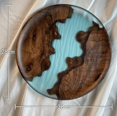 European Style River Design Wooden Epoxy Resin Tray For Teacup Teapot Tea Cake Solid Wood Plates For Fruit Snacks Nuts Dessert