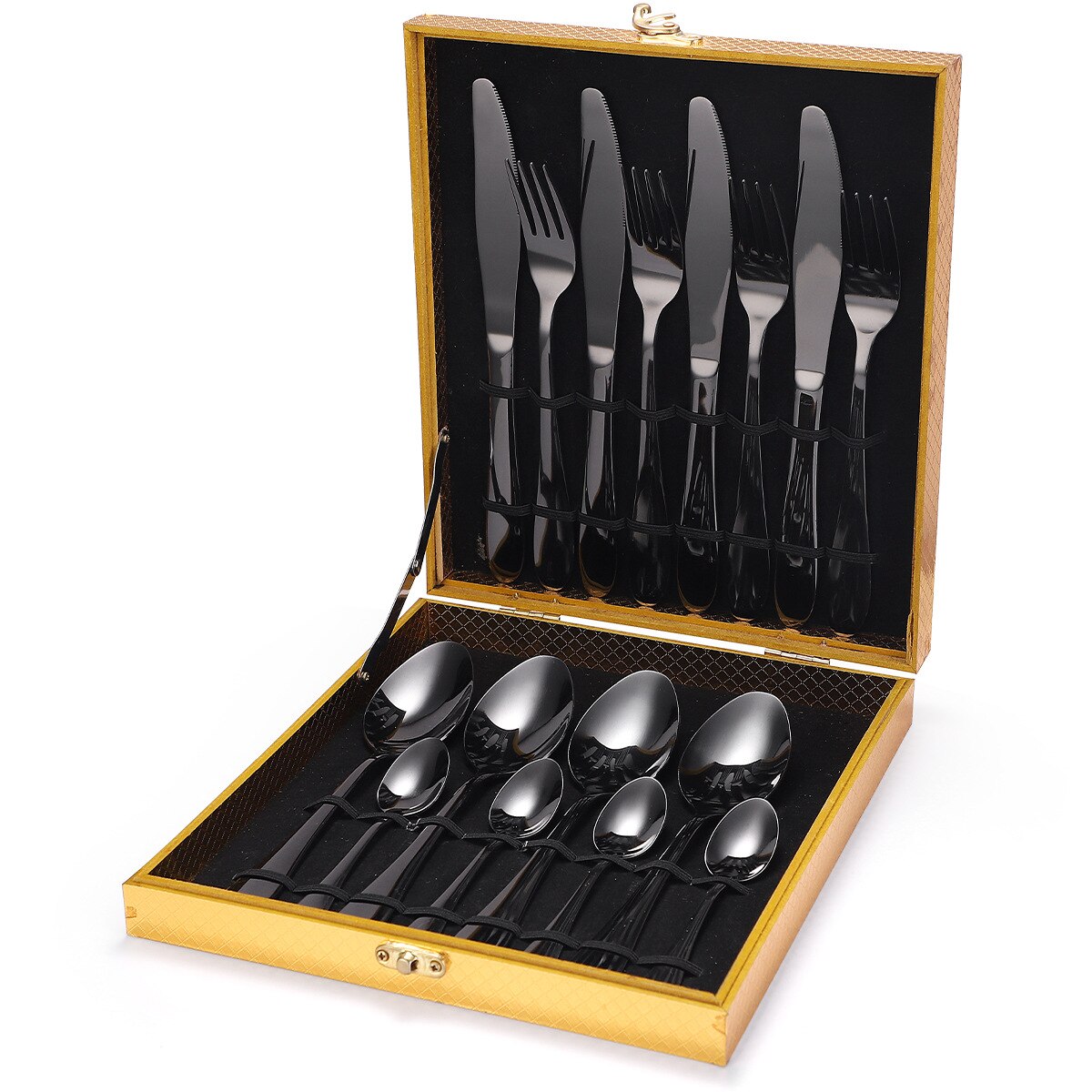 16PCS Gold Box-Packed Cutlery Tableware Set Stainless Steel Table Cutlery Western Dishes Knives Fork Spoons Kitchen Dinnerware