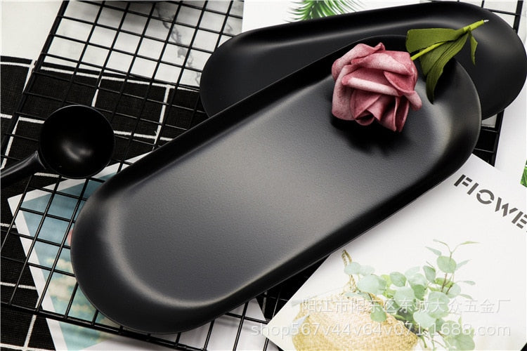 Black matte Dining Plate Stainless Steel Dessert Plate Nut Fruit Cake Tray Snack Kitchen Plate Western Steak Kitchen Plate