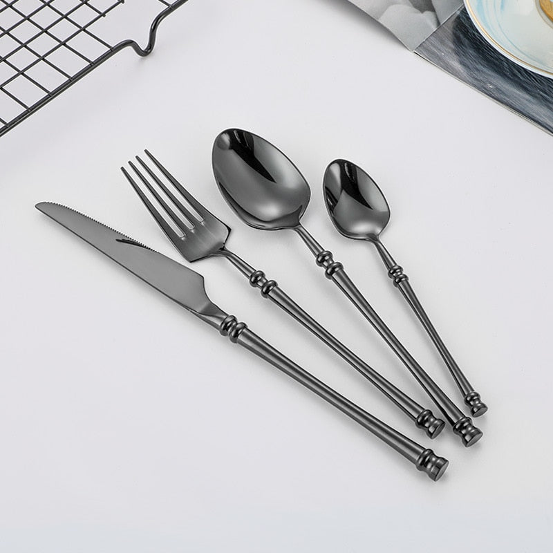 Stainless Steel Black Cutlery Sets Tableware Dinnerware Set Matte Kitchen Knives Forks Spoons Set Flatware Silverware Set