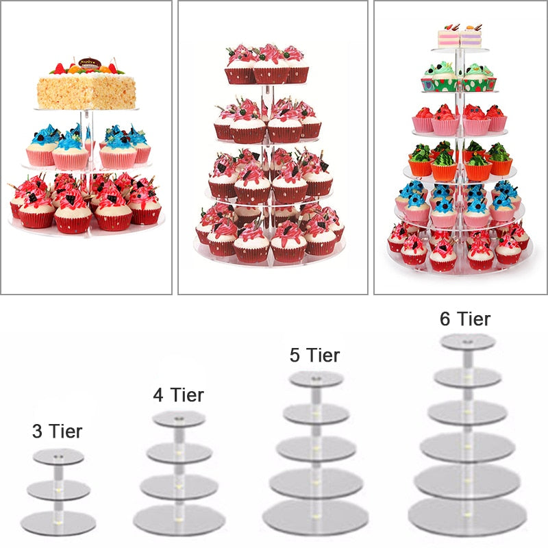 3/4/5/6 Tiers Acrylic Wedding Cake Stand Crystal Cup Cake Display Shelf Cupcake Holder Plate Birthday Party Decoration Stands