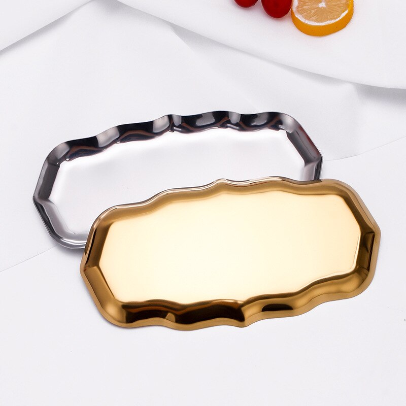 Nordic Style Gold Dining PlateJewelry Display Tray Luxurious Brass Wave Plate Metal Fruit Plate Dessert Snack Trays Decorative