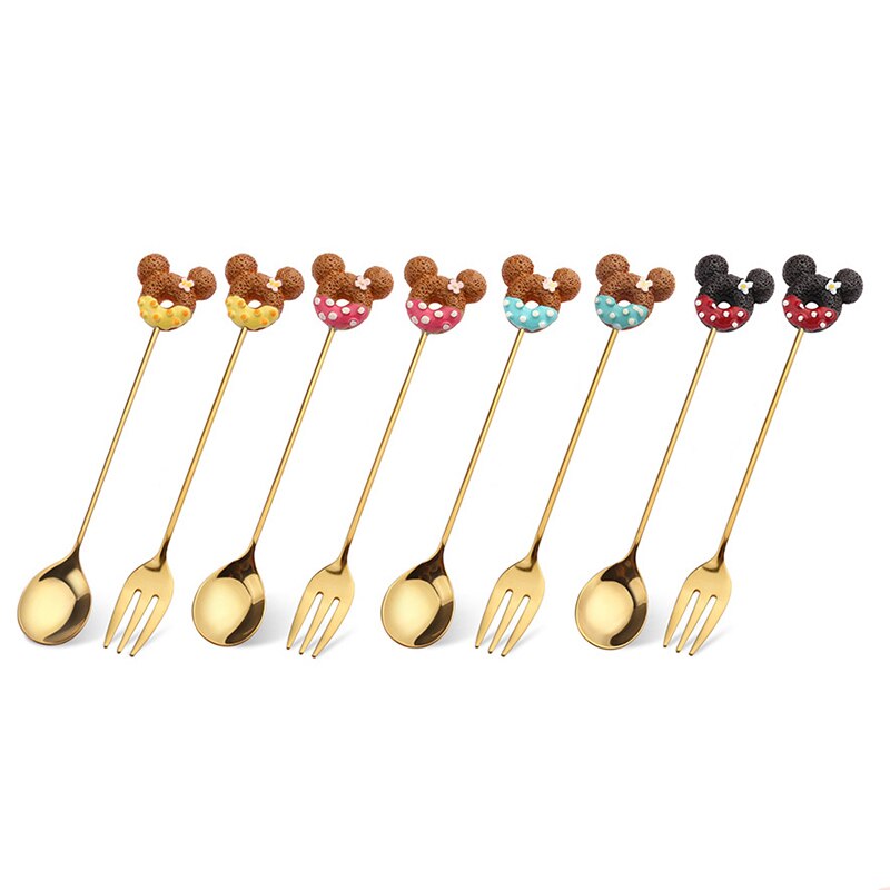 Donut Lollipop Fork Spoon Stainless Steel Cake Dessert Food Fruit Forks Coffee Stirring Spoon Kid Cutlery Dinnerware Accessories