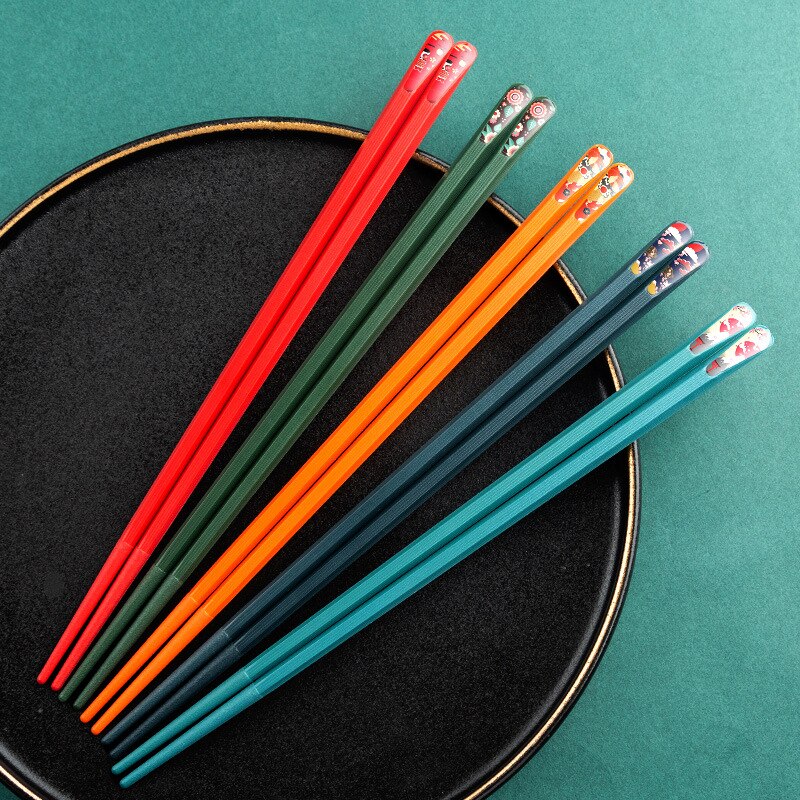 5 Pairs/Lot Laser Engraving Chopsticks Alloy Stainless Steel Squared Edge Non-Slip Reusable Sushi Sticks Handmade Gift Pack