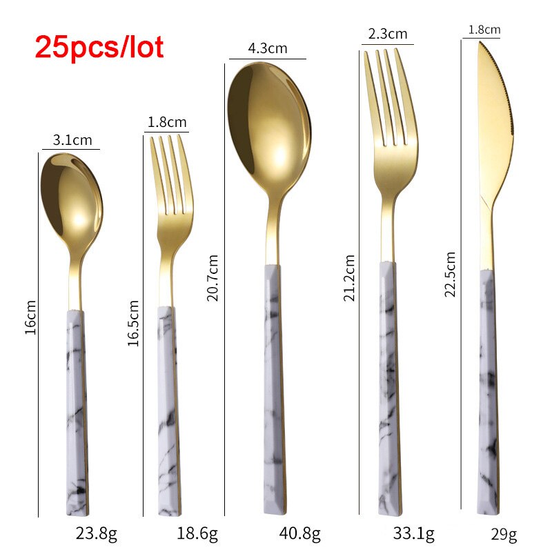 Western Dinnerware Set Glossy Silver Wood Handle 304 Stainless Steel 25Pcs Steak Table Knife Fork Spoon Dessert Fork Cutlery Set