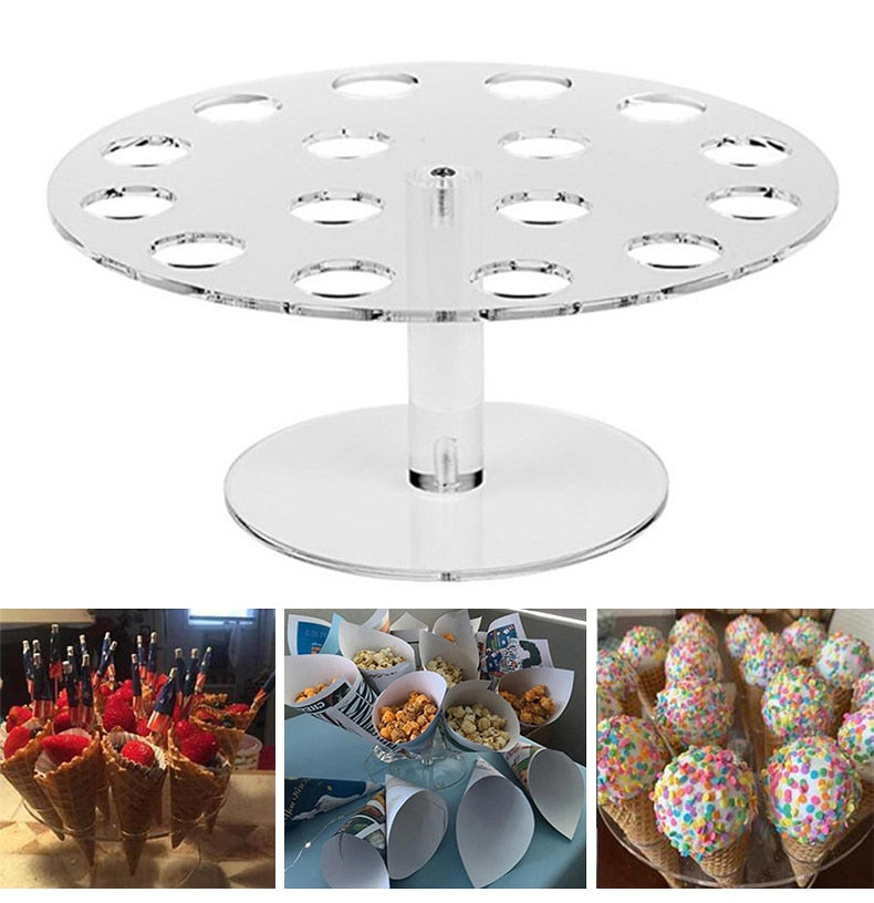 6/16-Hole Acrylic Ice Cream Cone Dessert Holder Display Stand Wedding Party Buffet Display Holder Shelf