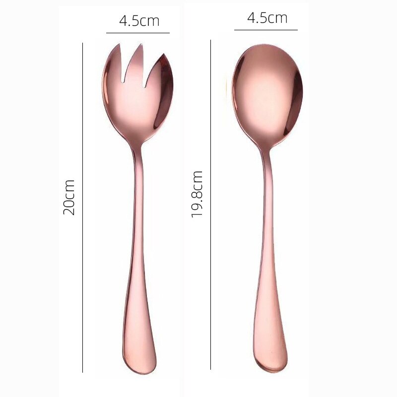 Gold Salad Spoon Fork Stainless Steel 2PCS Salad Spoon Cutlery Set Serving Spoon Set Colorful Unique Dessert Spoons Tableware