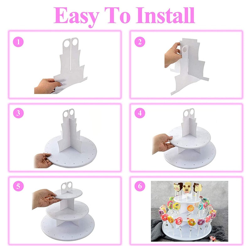 3-Layer Cake Stand 42 Holes Lollipop Stand Display Holder Bases Shelf DIY Baking Tools Cake Kitchen Gadgets for Birthday Party