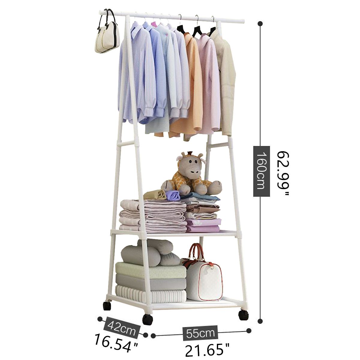 Removable Metal Coat Rack Floor Shelf Stand with Wheels Multifunction Storage Rack Organizer Garment Clothes Holder Shelves