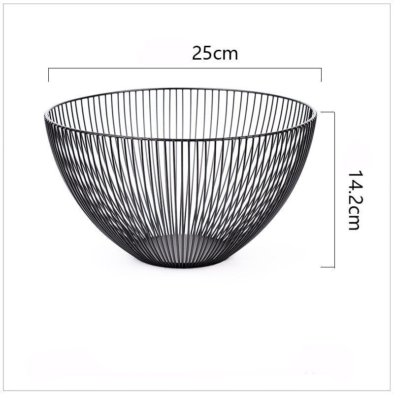 Iron Storage Fruit Plate Drain Basket Nordic Style Geometric Fruit Vegetable Wire Basket Bowl Modern Home Kitchen Storage Basket