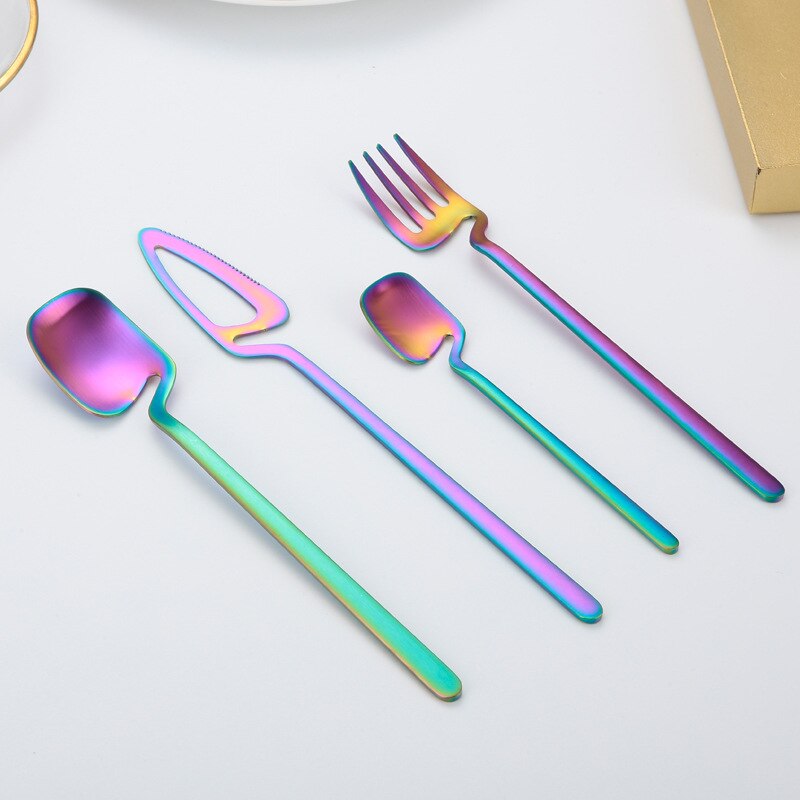 4Pcs Colorful Cutlery Set Stainless Steel Dinnerware Knife Fork Spoon Dinner Tableware Bar Silverware Set Kitchen Flatware