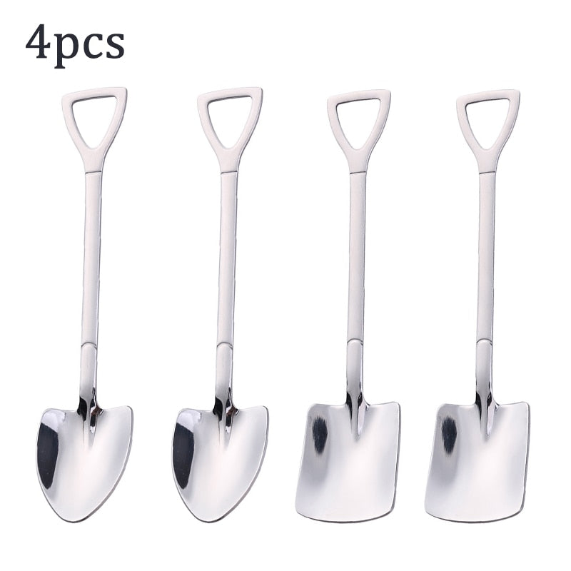 2/4PCS Coffee Spoon Cutlery Set Stainless Steel Retro Iron Shovel Ice Cream Tea Spoon Scoop Creative Fashion Kitchen Tableware