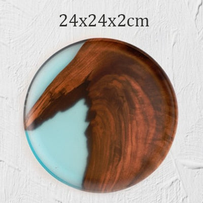 European Style River Design Wooden Epoxy Resin Tray For Teacup Teapot Tea Cake Solid Wood Plates For Fruit Snacks Nuts Dessert