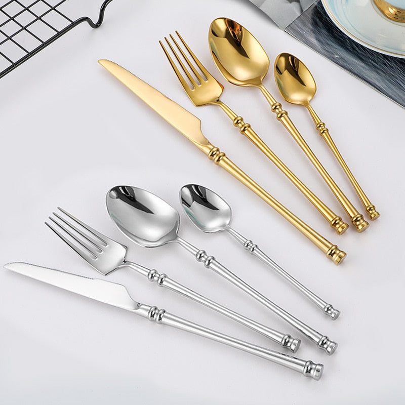 4PCS Gold Cutlery Luxury 304 Stainless Steel Dinnerware Set Mirror Polishing Tableware Set Dinner Knife Dessert Fork Spoon