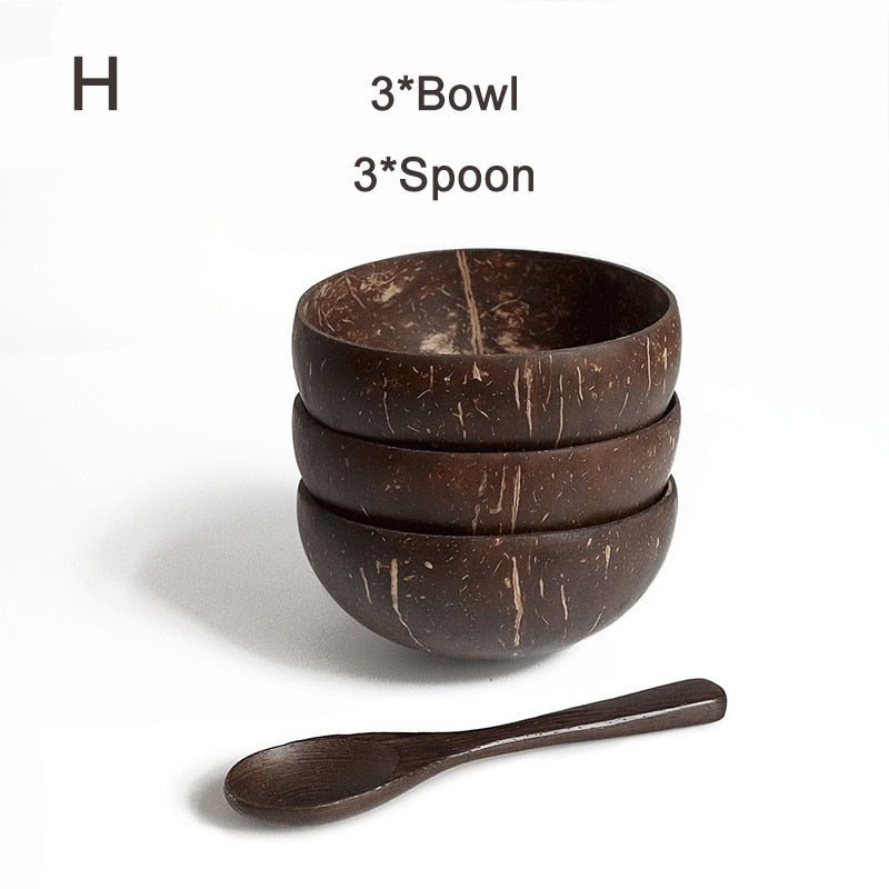 Creative Coconut Bowl Spoon Set Natural Coconut Shell Fruit Salad Noodle Rice Bowl Wooden bowl Tableware Restaurant Kitchen