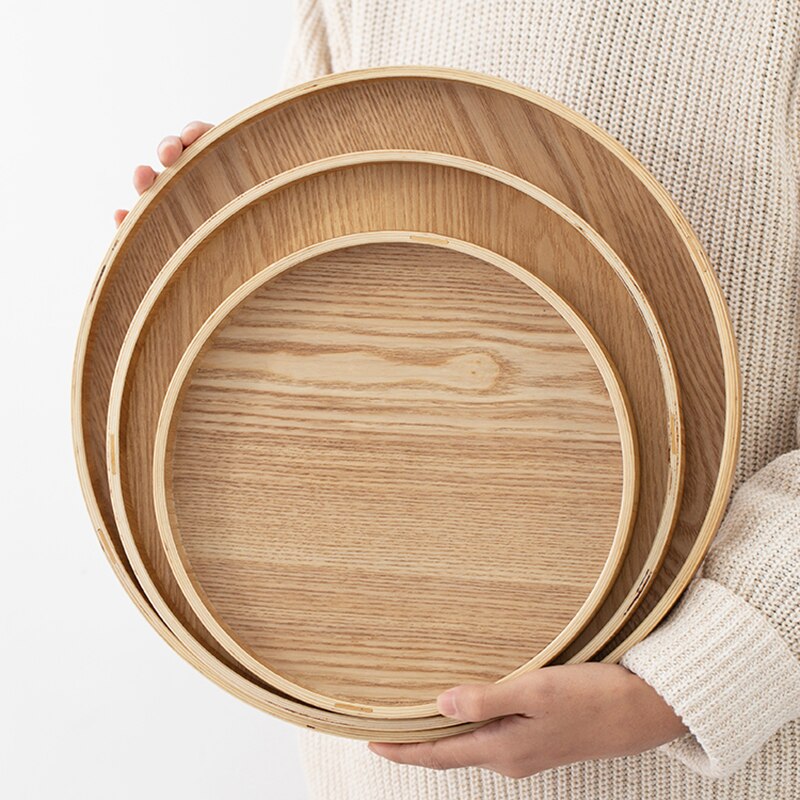 Japanese Style Round Wooden Tea Table Tray Coffee Snack Food Meals Serving Tray Traditional Food Server Dishes Drink Platter