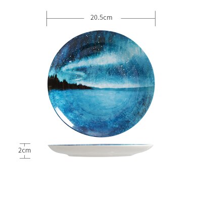 Nordic style 8 inch Night sky pattern Dinner Plate set Porcelain Dessert Snack Cake Dishes for Kitchen Decor Gift dinnerware