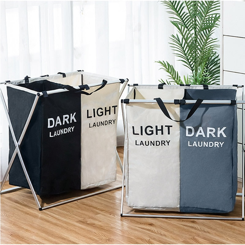 X-Shape Foldable Dirty Laundry Basket Organizer Printed Collapsible Three Grid Home Laundry Hamper Sorter Laundry Basket Large