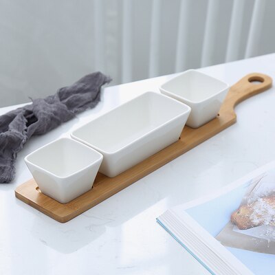 Five-piece Set Fruits Platter Serving Trays Creative Ceramic Dish Plates for Snacks/Nuts/Desserts Eco Natural Bamboo Tray