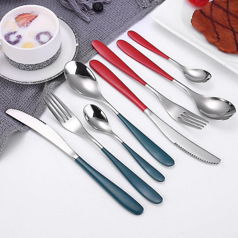 4 Piece Multicolor Cutlery Set Stainless Steel Tableware Sets Fork Spoon Knife Setcutlery Set Cutlery Dinnerware Spoon Settings