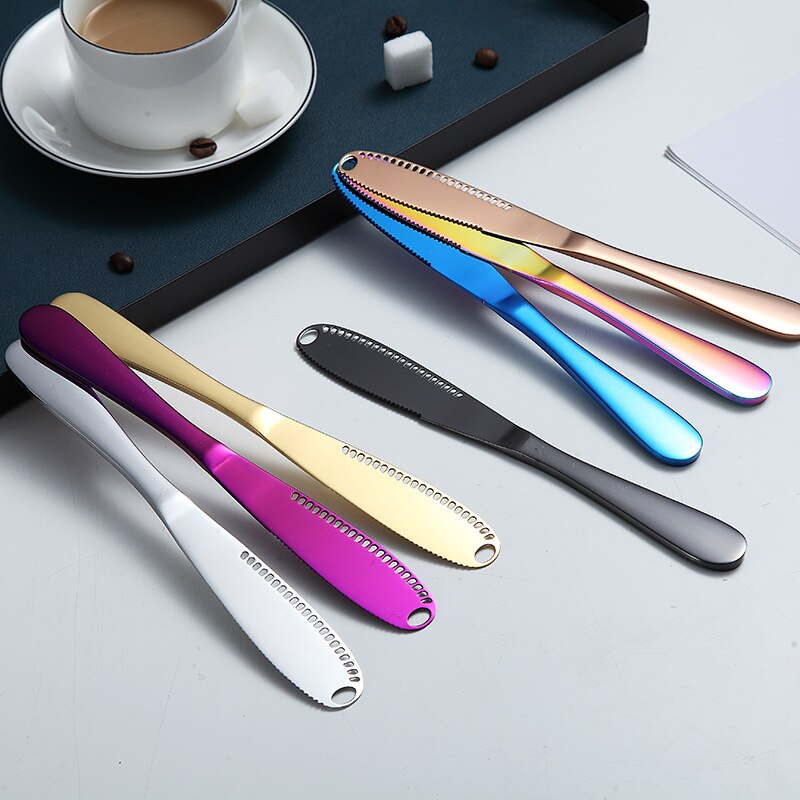 Stainless Steel Multifunction Butter Knife with Hole Cheese Dessert Jam Knife Cutlery Tool Kitchen Toast Bread Knife Tableware