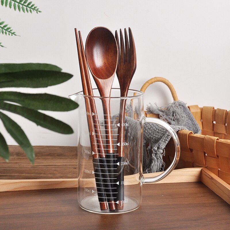 3Pcs/Set Natural Wood Spoon Chopsticks And Fork Dinner Set Rice Soup Grain Tableware Handmade Japanese Cutlery Bamboo Chopstick