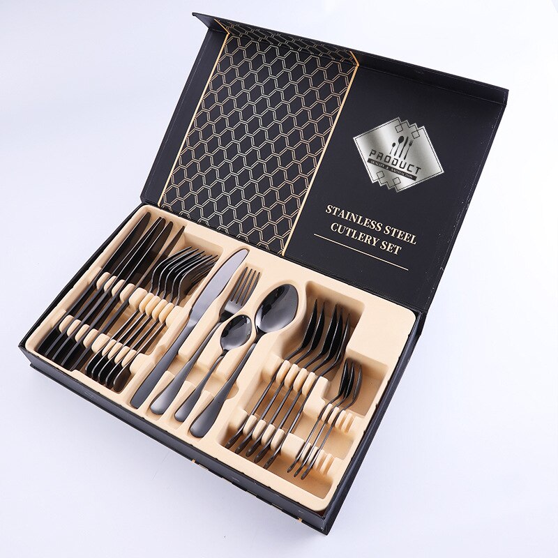 24PCS Gold Cutlery Set Stainless Steel Tableware Dinner Cutlery Sets Western Dishes Knives Fork Coffee Spoons Kitchen Dinnerware