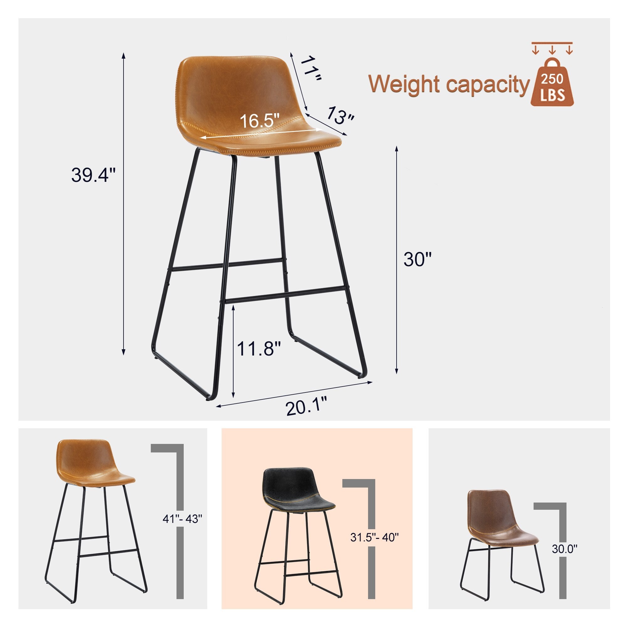 30 inch ALX Urban Armless Bar Chairs Modern Industrial Faux Leather Dining Chairs for Kitchen Counter