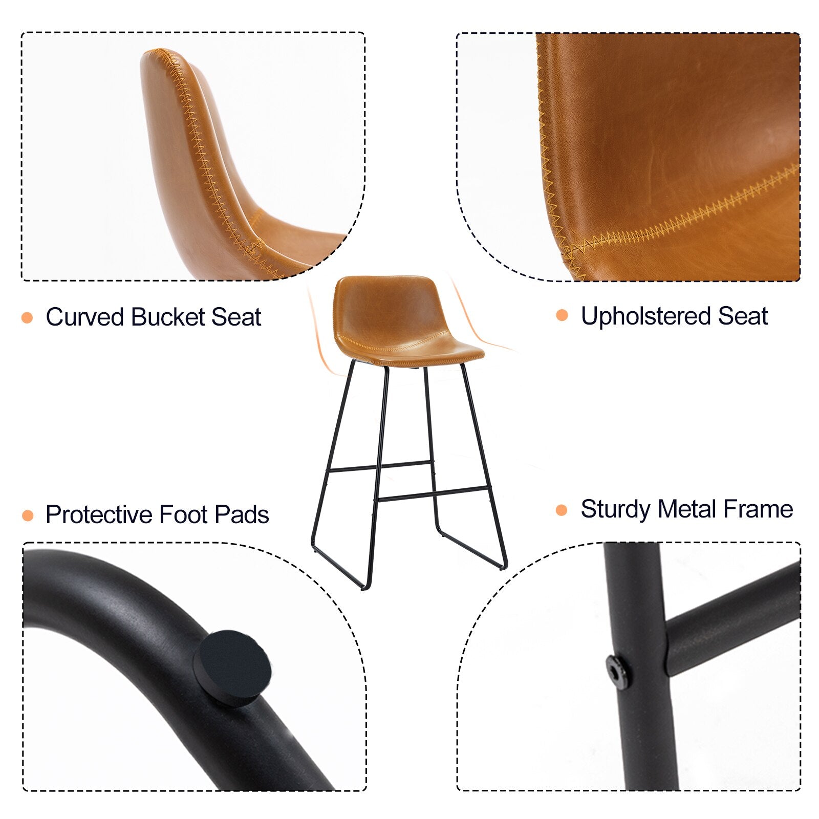 30 inch ALX Urban Armless Bar Chairs Modern Industrial Faux Leather Dining Chairs for Kitchen Counter