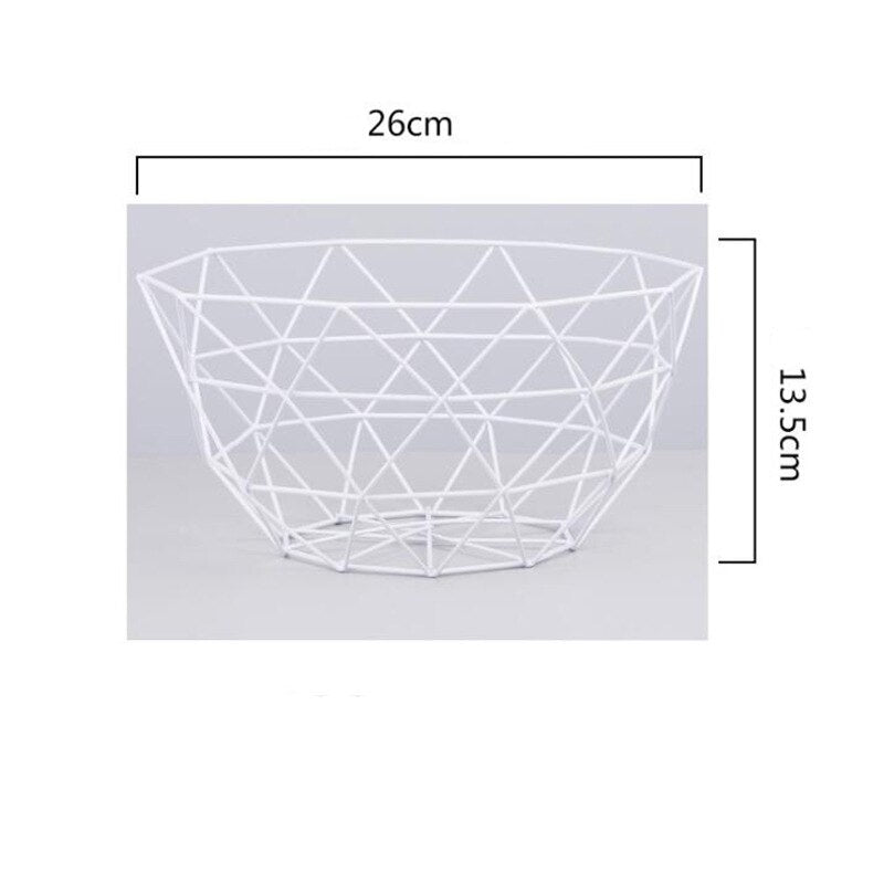 Iron Storage Fruit Plate Drain Basket Nordic Style Geometric Fruit Vegetable Wire Basket Bowl Modern Home Kitchen Storage Basket