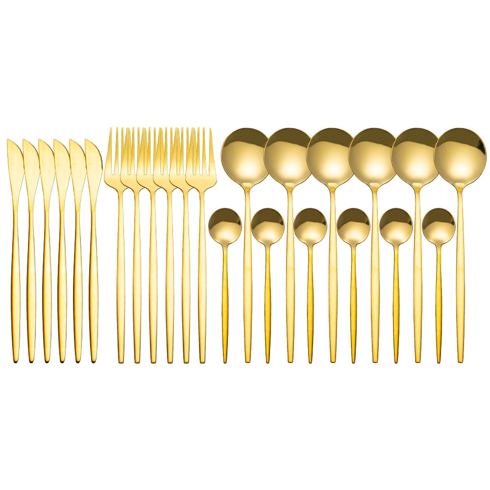 Gold Stainless Steel Dinnerware Set 24pcs Restaurant Tableware Knife Fork Spoon Flatware Set Dishwasher Safe Cutlery Sets