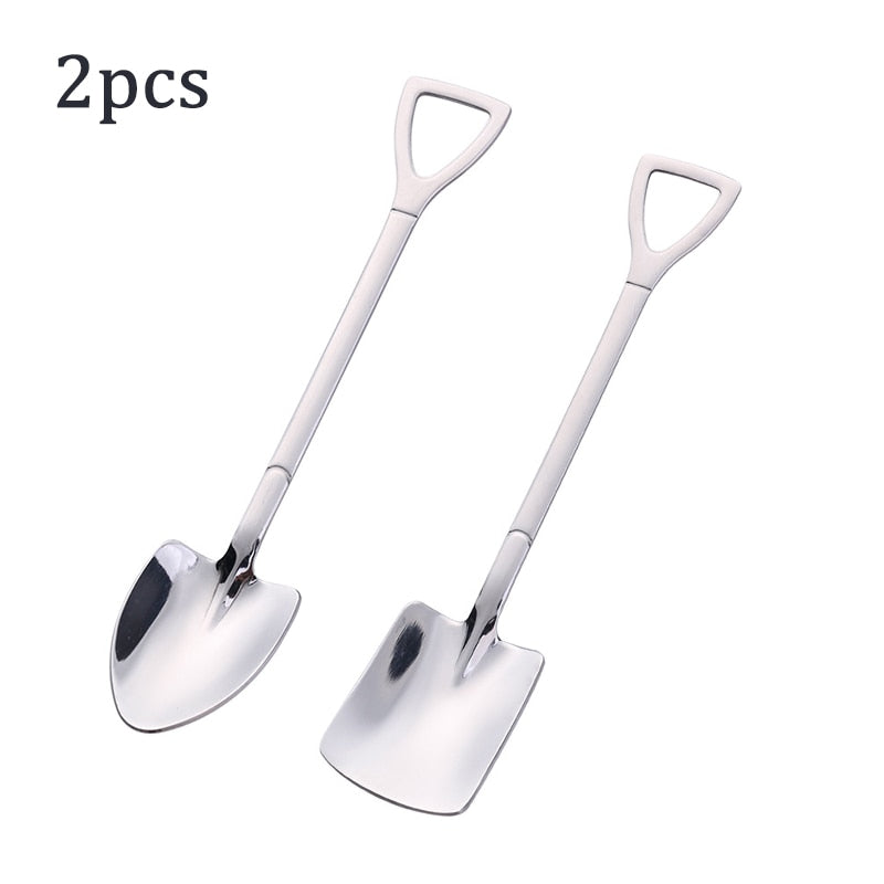 2/4PCS Coffee Spoon Cutlery Set Stainless Steel Retro Iron Shovel Ice Cream Tea Spoon Scoop Creative Fashion Kitchen Tableware