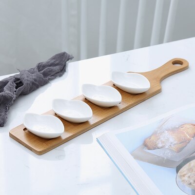 Five-piece Set Fruits Platter Serving Trays Creative Ceramic Dish Plates for Snacks/Nuts/Desserts Eco Natural Bamboo Tray