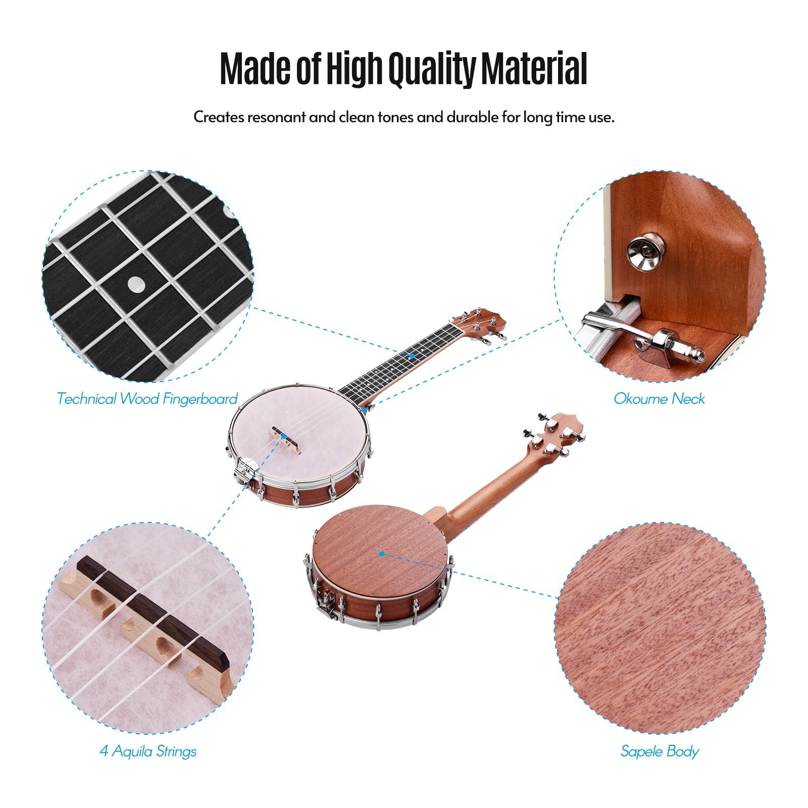 Banjolele Concert 23 inch Banjo Ukulele 4 String Maple Body Okoume Neck with Tuning Wrench Bridge Positioning Ruler