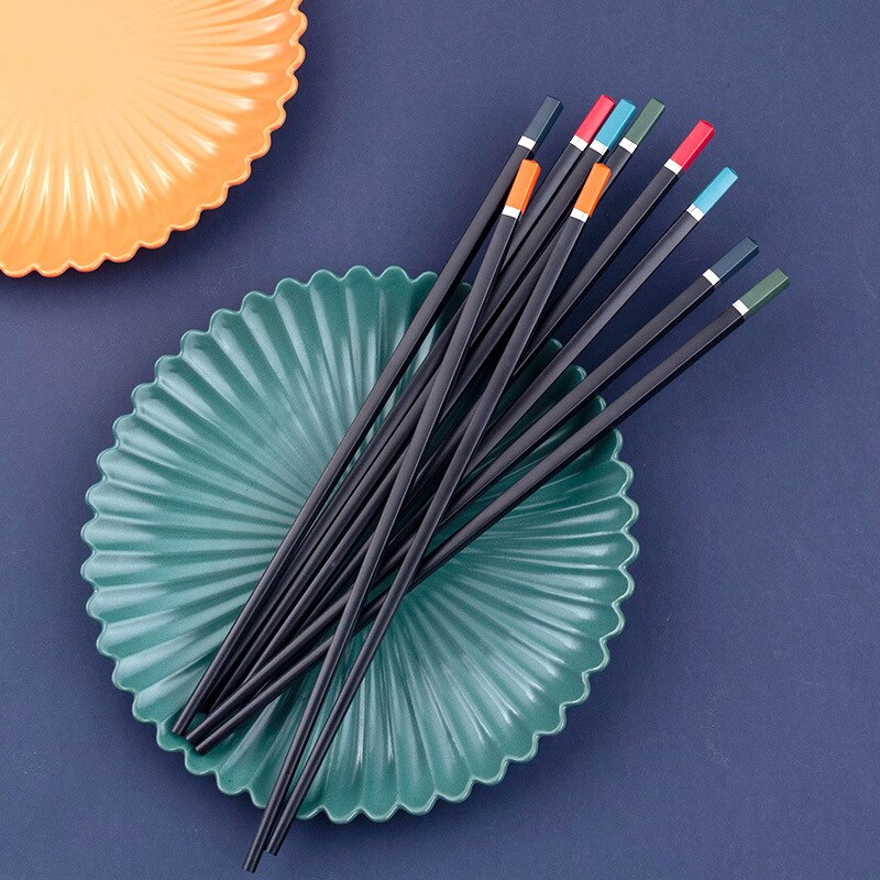 5 Pairs/Lot Laser Engraving Chopsticks Alloy Stainless Steel Squared Edge Non-Slip Reusable Sushi Sticks Handmade Gift Pack