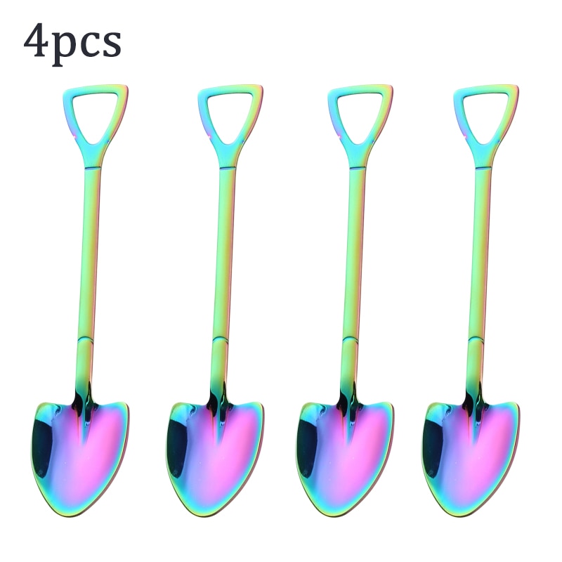 2/4PCS Coffee Spoon Cutlery Set Stainless Steel Retro Iron Shovel Ice Cream Tea Spoon Scoop Creative Fashion Kitchen Tableware