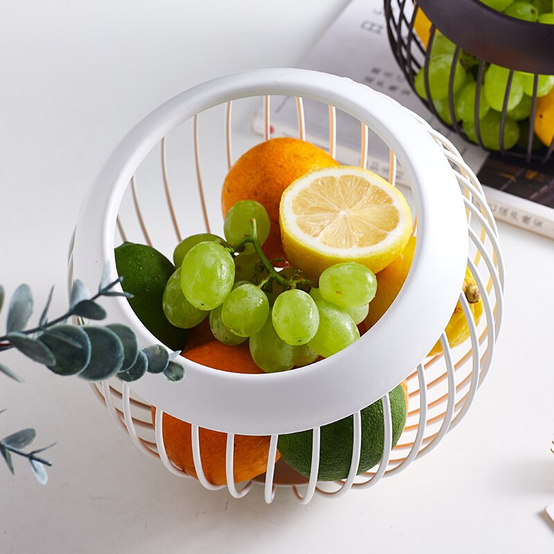 Iron Storage Fruit Plate Drain Basket Nordic Style Geometric Fruit Vegetable Wire Basket Bowl Modern Home Kitchen Storage Basket